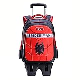 Berrysun Enfants Spiderman Sacs À Dos Trolley Cartable Sac De Cabine Valise avec Roues Et Poignée Télescopique Idéal pour Les Séjours Vacances, Soirées Pyjamas,Red-Six Wheel