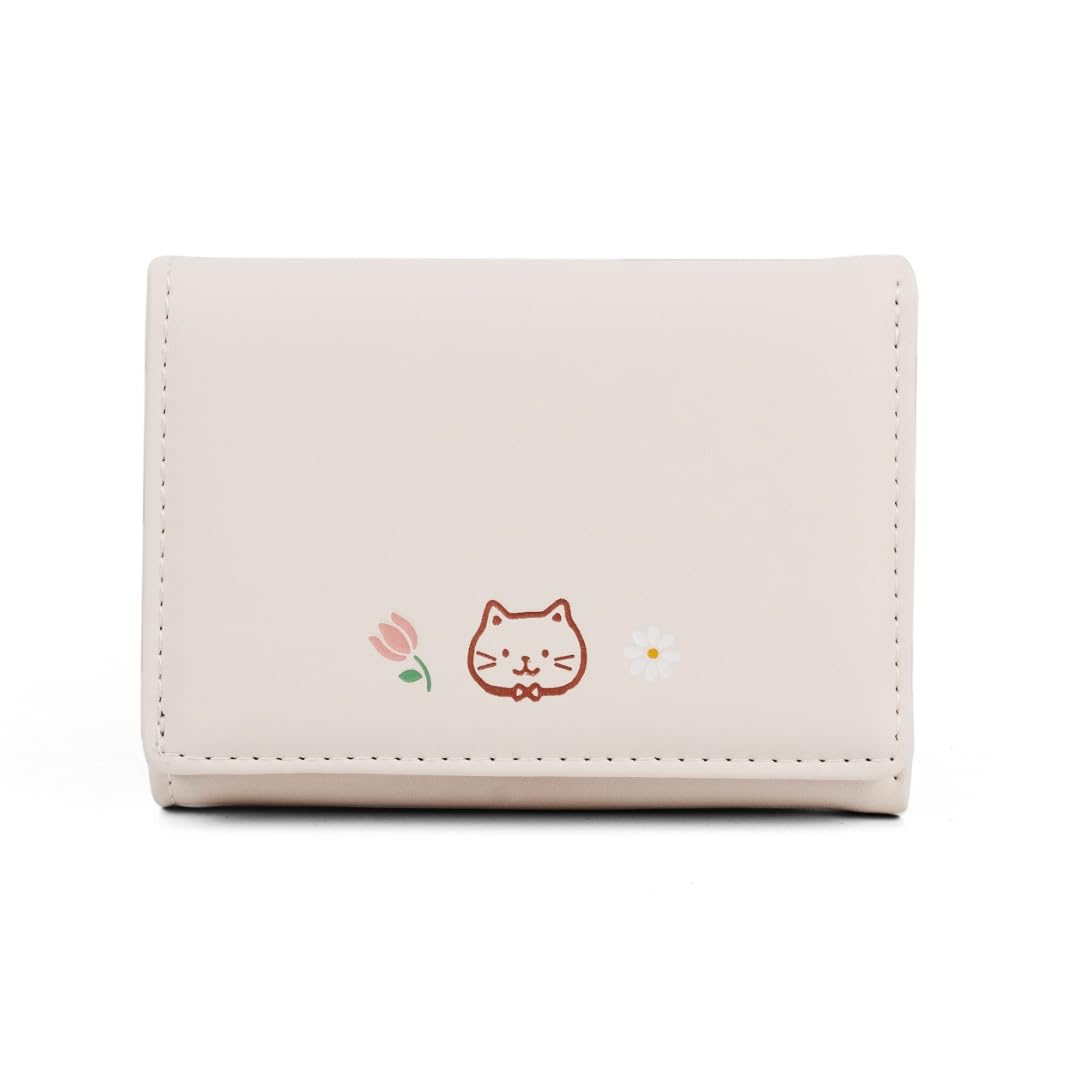 Wallets for Women, Girls - Stylish Faux Leather Trifold Cash, Coin, Cards Holder Purse | Mini Cute Cat Pattern Small Hand Wallet (White)-image-18