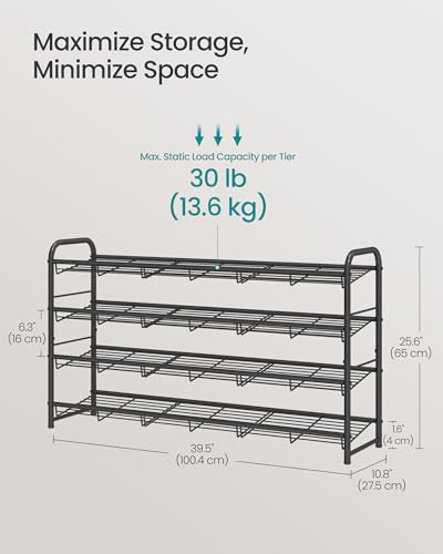 Image of SONGMICS Shoe Rack, 4 Tier Shoe Organizer for Closet, Holds up to 20 Pairs of Shoes, Shoe Rack for Front Door Entrance, Metal Shoe Shelf with Adjustable Tilt Angle, for Entryway, Garage, Black