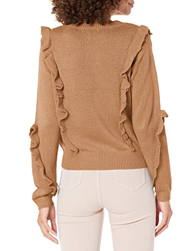 Bcbgeneration Women's Long Sleeve Sweater With Ruffles, Camel, X-Small #TOP1