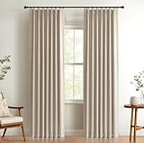 100% Blackout Shield Linen Look Textured Pinch Pleated Curtains Blackout Drapes 90 Inch Long 2 Panels Set, Faux Linen Blackout Curtains for Bedroom & Living Room, 40' W x 90' L, Oatmeal