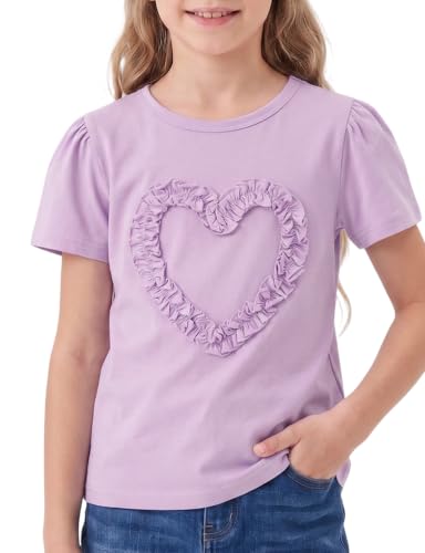 Image of Noomelfish Girls Ruffle Heart T-Shirts Cute Short Sleeve Tee Tops (3-12 Years)