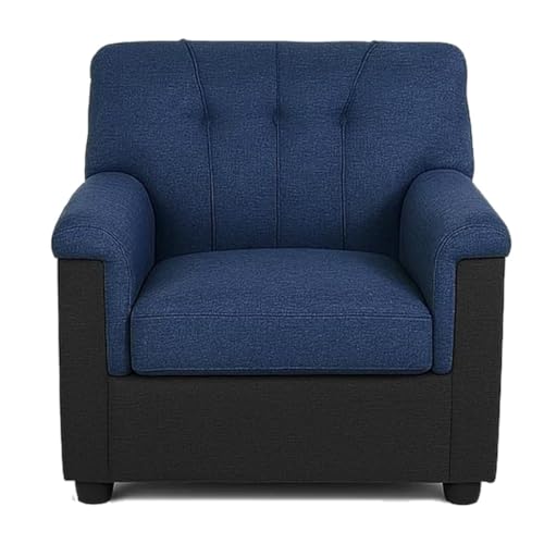 Image of Furny Woodsavo 5 Seater Sofa Set with Velvet Fabric, 3+1+1+2 Puffy Sofa Set for Living Room (Blue-Black Color) | Soft Velvet Fabric | Modern Design | Comfortable Seating | Living Room Furniture