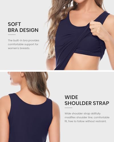 Image of AMVELOP Tank Tops for Women Built in Bra Cotton Shelf Bra Tanks Layering Undershirts 2-3 Pack