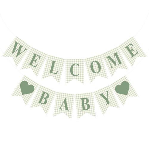 Sage Green Gingham Baby Banner