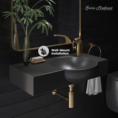 Chateau 30" Right Side Faucet Wall-Mount Bathroom Sink in Matte Black - Thumbnail 2