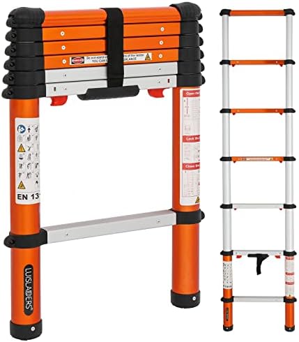 LUISLADDERS Telescoping Ladder Multi-Use Telescopic Extension Ladder One-Button Retraction Anti-Pinch and Anti-Slip 330 Lb Capacity (6.5 Feet)