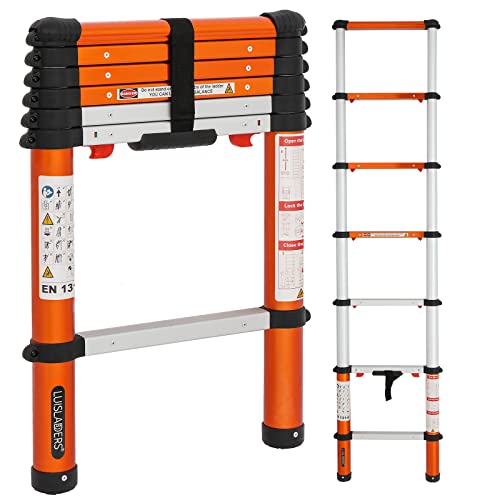 Luisladders Telescoping Ladder Multi-Use Telescopic Extension Ladder One-Button Retraction Anti-Pinch And Anti-Slip 330 Lb Capacity (6.5 Feet) #TOP12