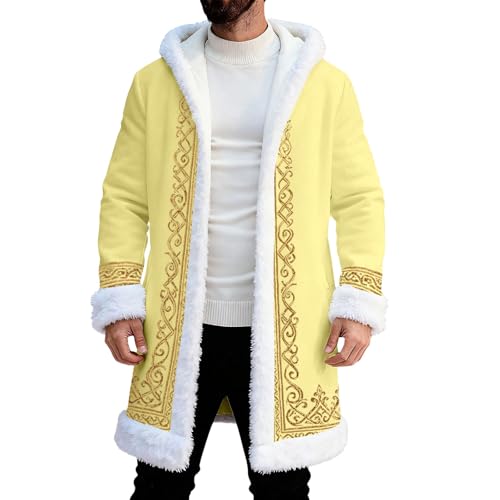 Disfraz de Papá Noel para hombre y hombre, traje de Navidad, feo, sudadera con capucha, forro polar, chaqueta de Navidad, abrigo de fiesta festivo, abrigo con capucha, O amarillo., XXL