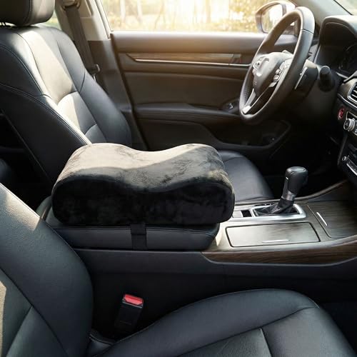 Image of KINGSWAY Car Accessories Centre Console Armrest Cushion Pillow Pad, Long Drive Travel Comfort Memory Foam Car Cushion in Black, Super Soft and Super Comfort Plain Design, Pack of 1