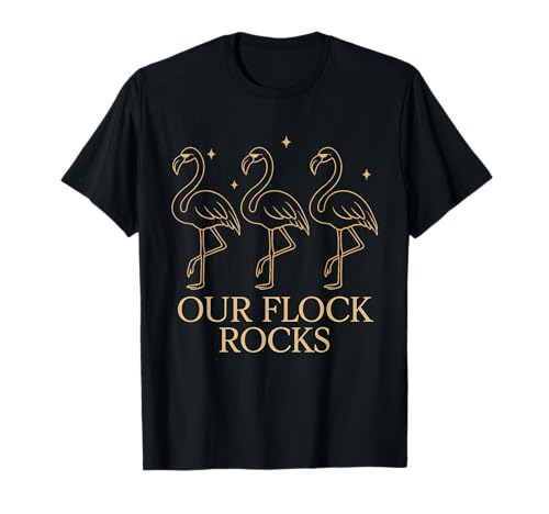 Our Flock Rocks Chic Outline Flamingo Design Minimal Black Camiseta