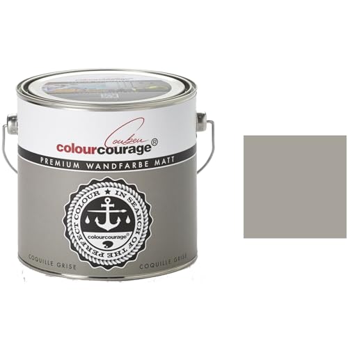 Hossi's Wholesale 2,5 Liter Colourcourage Premium Wandfarbe Coquille Grise Grau | geruchslos | tropf- und spritzgehemmt