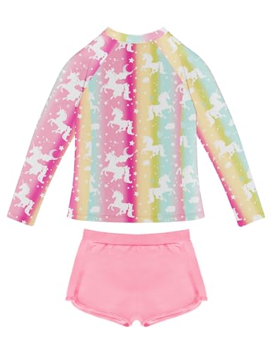 Image of Girls 2 Pieces Rash Guard Swimsuit 1 /4 Zip Long Sleeve Bathing Suit Set Kids Swimwear with Sports Shorts