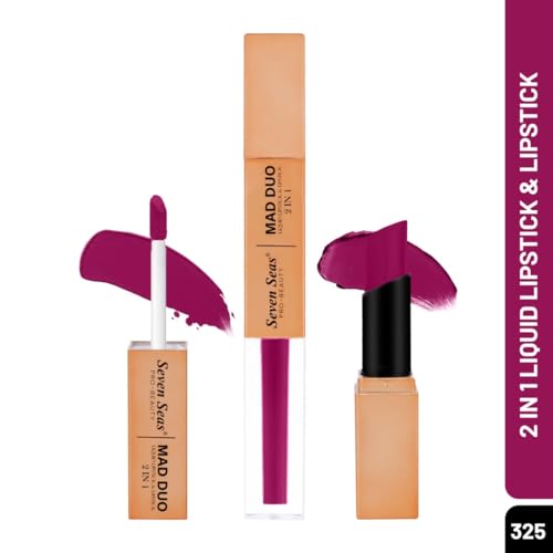 Image of Seven Seas 2in1 Non-Transfer | Smooth Texture | Hydrating | Long Lasting | Water-Proof | Full-Coverage Mad Duo Liquid Lipstick & Lipstick (Fuchsia, 4ml,3g)
