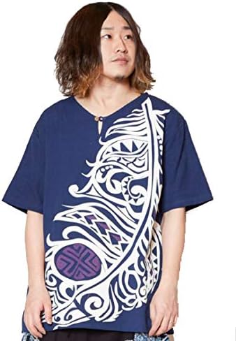 Amazon Co Jp Amina ハネダボ ネイビー メンズエスニック エスニックシャツ エスニッククルタ トライバル ビッグシルエット ゆったり 4色 フリー エスニックファッション ファッション