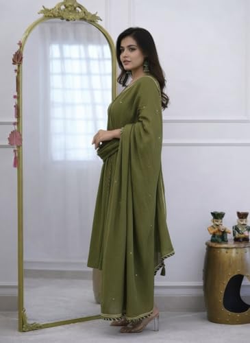 Image of MITZO Rayon Straight Kurta with Palazzo & Dupatta | Stylish Kurta Set for Women | Party & Casual Wear Kurti Set | Ethnic Dress for Women