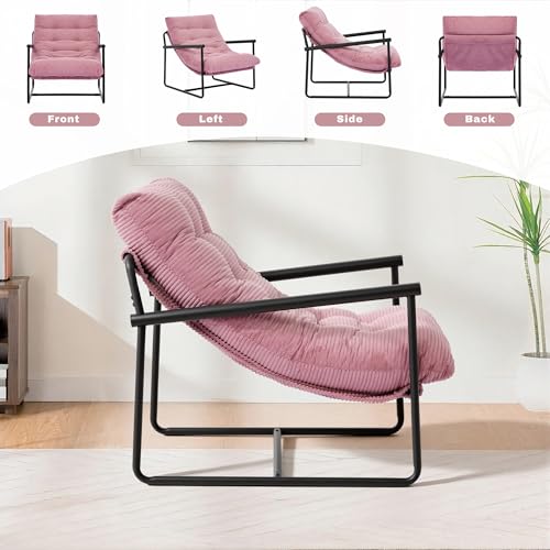 Image of Modern Accent Chair for Living Room,Arm Chair with Metal Frame,Upholstered Armchair with Soft Cushion for Bedroom Lounge Reading Room (Pink)