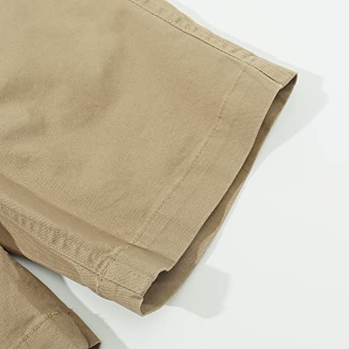 Spring&Gege Boys' Cotton Twill Flat Front Uniform Stretch Chino Shorts, Khaki, 11-12 Years #TOP6