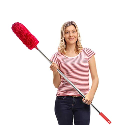 Image of DELUX Microfiber Feather Duster Extendable Cobweb Duster with 100 inches Extra Long Pole, Bendable Head & Scratch-Resistant Hat for Cleaning Ceiling Fan, High Ceiling, Blinds, Furniture & Cars Red