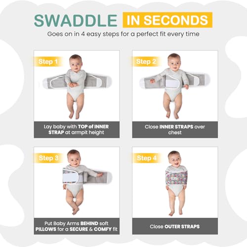 Image of Anna & Eve Baby Swaddle Strap for Newborns and Infants - 100% Cotton, No Overheating - The Original Arms Only - Adjustable Small Size Swaddle, Fits Chest 13.5 inch to 17 inch - Owls Grey /Pink