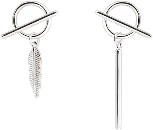 SLUYNZ 925 Sterling Silver Bar Dangle Earrings for Women Feather Drop Earrings Circle Studs