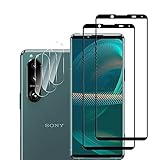 GMUJIAO [5 Pack] Compatible avec Sony Xperia 5 III pour Protecteur D'écran en Verre Trempé & Protecteur D'objectif D'appareil Photo,Anti éclats,HD Clear Noir