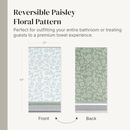 Image of Modern Threads 6 Piece Bath Towel Set - Bathroom Set with 2 Bath Towels, 2 Hand Towels, and 2 Wash Cloths - 100% Cotton, Super Absorbent & Extra Soft - Reversible Floral Trail (Sage Green)