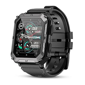 Militares Relogio Smartwatch Masculino IP68 impermeável resistente Bluetooth chamada (resposta/chamadas dial) 1.83 '' Tactical Fitness Watch Tracker para Android iOS Esportes ao ar livre (preto)