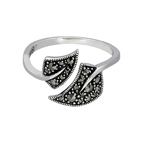 Image of Gemondo USA Art Nouveau Ring, 925 Sterling Silver Marcasite Art Nouveau Style Leaf Ring Size 5, 6, 7, 8, 9, 10, and 11