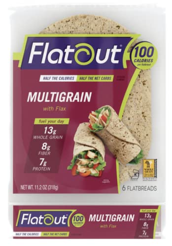 Flatout Multi Grain with Flax Flatbread Wraps - 100 Calories (2 Packs of 6)