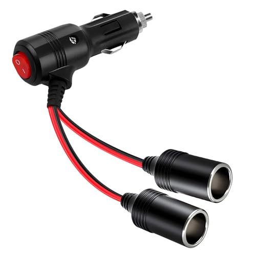 Herfair Car Cigarette Lighter Splitter 2-Socket Cigarette Lighter Adapter Extension Plug Cord Power Charger Port for DC 12V 24V Vehicle 2-Way Splitter on/Off Switch (1 to 2 Car Cigarette Lighter)