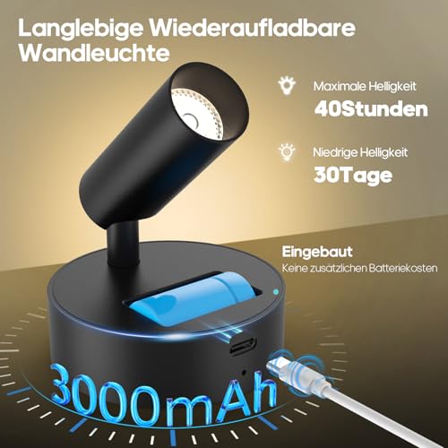 GOODEA Kabellose Spotlight, Aufladbare Wandleuchte Innen Akku bis zu 30Tage – Ansicht 2