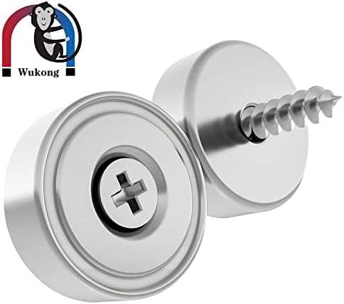 Wukong 10 Pieces Magnets 20 X 7 mm Force 22 Lbs, Strong Magnet with Countersunk Hole and Steel Capsule, Tiny Magnets with 10 Mounting Screws for Whiteboards Refrigerator Kitchen Workplace