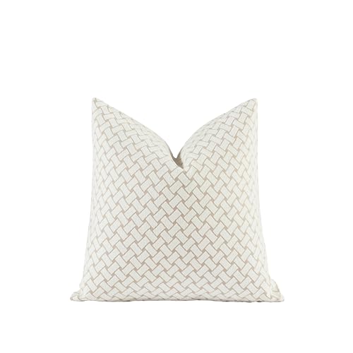 Croker Horse New 20x20'' inches Throw Pillow Cushion Covers - Woven Grid Beige Color Chenille Jacquard Embroidery Luxury Modern Style Couch Sofa Bed Pillow Cover for Living Room Bedroom