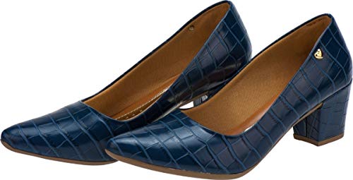 Scarpin Lumiss Salto Grosso (36, Croco azul)