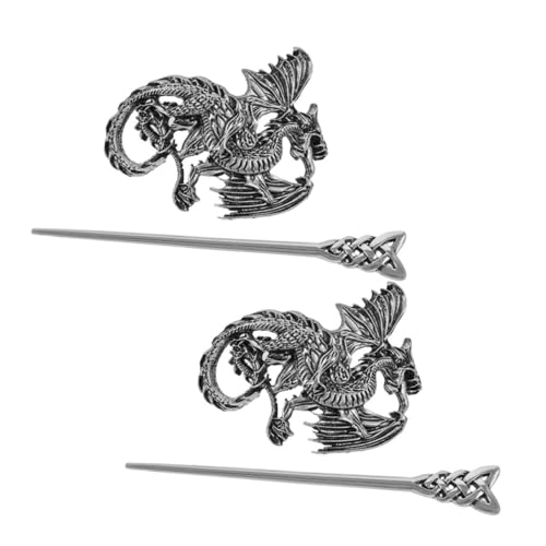 minkissy 2 Piezas Horquilla joyas de dragón pasador de pelo joyas vikingas para hombres accesorios chinos para el cabello para niñas palillos para el cabello para mujeres aleación Silver