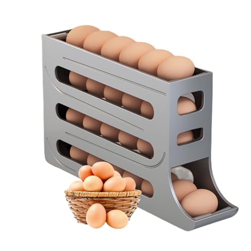 Image of Egg Holder for Fridge, Upgrade 4 Tiers Egg Holder for Fridge, 28 Eggs Fridge Egg Rack Large Capacity Refrigerator Egg Trays, Space-Saving Automatic Egg Rolling Dispenser for Refrigerator (Grey)