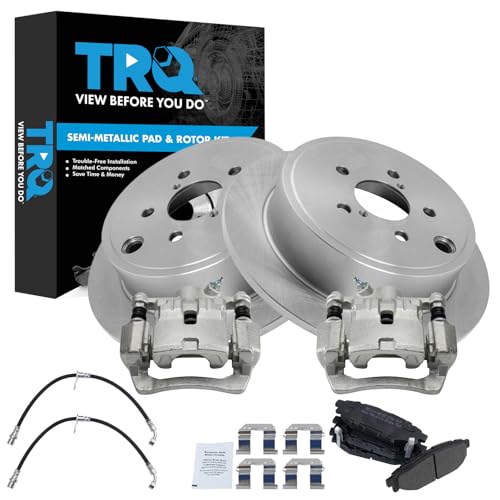 Image of TRQ Rear Brake Pad and Rotor Set Semi Metallic Rotors Calipers Compatible with 2010-2011 Subaru Impreza