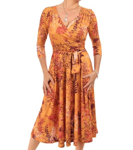 Robe femme imprimée longueur genou chic avec ceinture Blue Banana
