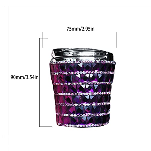 Image of Surakey Ashtray for Car Crystal Car Ashtray Cigarettes Ash Holder Container with Blue LED Light, Auto Car Diamond Cover Ashtray Holder,Windproof for Outdoor Travel,Home Use Purple