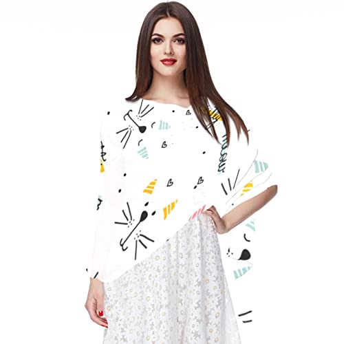 Foulard en mousseline de soie chat graphique écharpe légère colorée femme