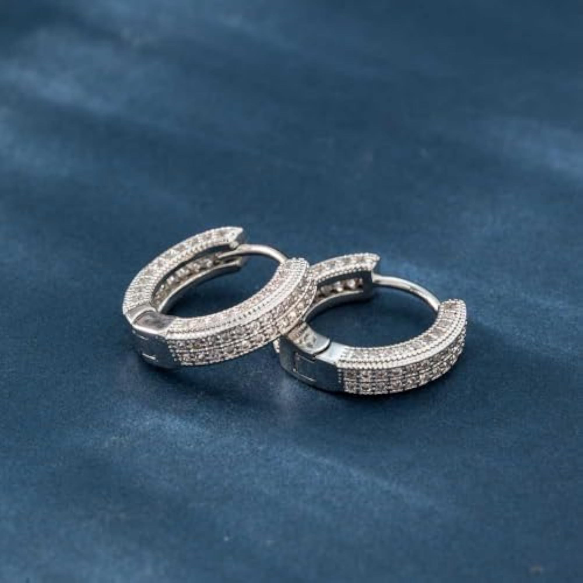 Silver Plated Pave Huggie Hoop Cubic Zircon Earring