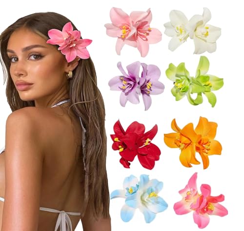 Lot de 8 pinces à cheveux fleur hawaïenne, orchidées artificielles, bijoux enfant, épingles coiffure mariage vacances