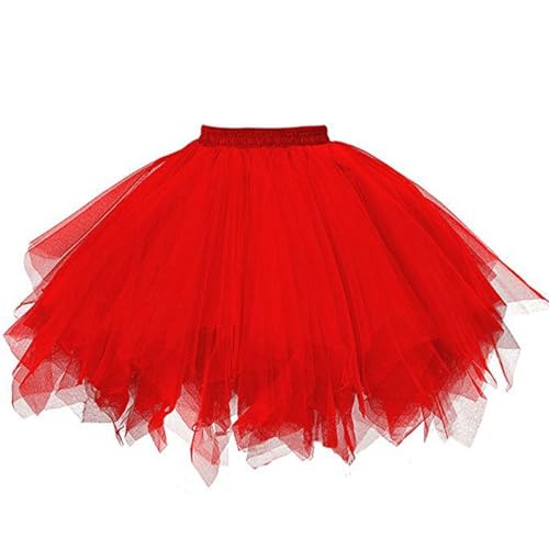 Tüllrock Rot, Tüllrock Damen Tütü Rock 50Er Ballett Unterrock Elastische Hohe Taille Ballettrock Petticoat Tanzkleid Halloween Karneval Kostüm