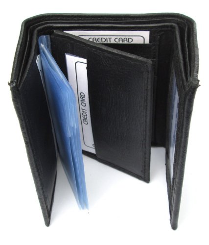 Dangerous Threads Mens Black Leather Wallet Lamb Classic Trifold 7313