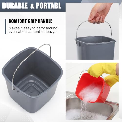 Image of Zhehao 6 Pcs 3 Quart Bucket for Cleaning Small Sanitizer Bucket for Restaurant Square Plastic Pail with Handles for Home, Offices, Commercial Use, Food Service(Red,Gray)