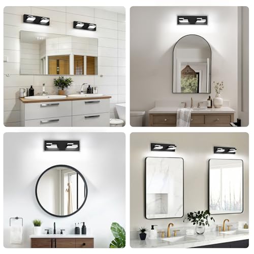 Image of LED Modern Bathroom Vanity Light Fixtures, Dimmable Matte Black Vanity Lights for Bathroom Lighting Fixtures Over Mirror, with 360 Rotatable Acrylic Heads 2-Light 16-inch (Cool White 6000K)