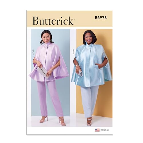 Butterick Easy-to-Make Misses' Lined Cape, Loose Top and Slim Fit Pants Sewing Pattern Packet, Design Code B6978, Sizes 10-12-14-16-18, Multicolor