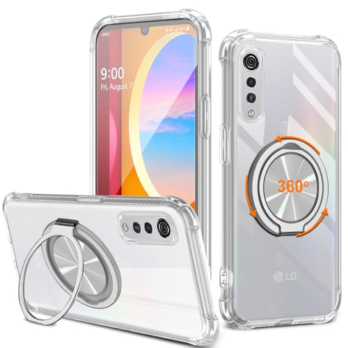 for LG Velvet 4G/5G LMG900 Verizon G5 UW / G9 Phone Case 360° Rotatable Ring Holder Kickstand/Stand [Non Yellowing] Transparent 4 Corners Shockproof Military-Grade Protective Cover Case - Clear