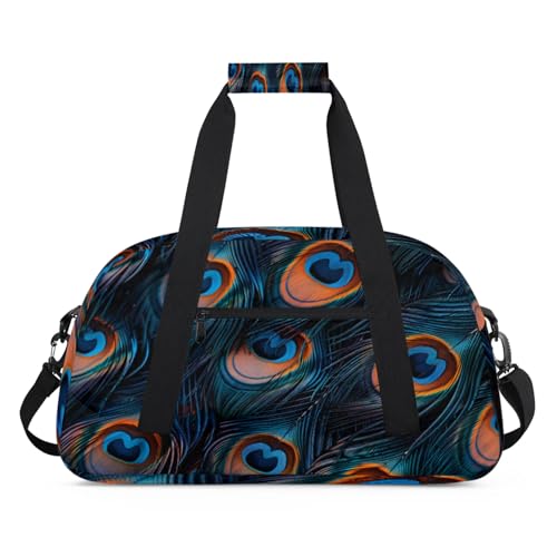 Feather Peacock Gym Bag for Women Men, Sports Travel Duffel Bag Lightweight Workout Bag Carry On Overnight Weekender Bag